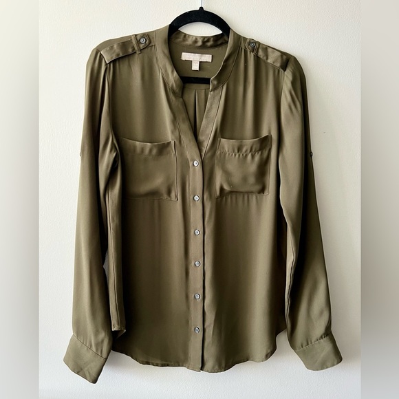 Banana Republic Olive Green Military-Style Blouse - Picture 2 of 6